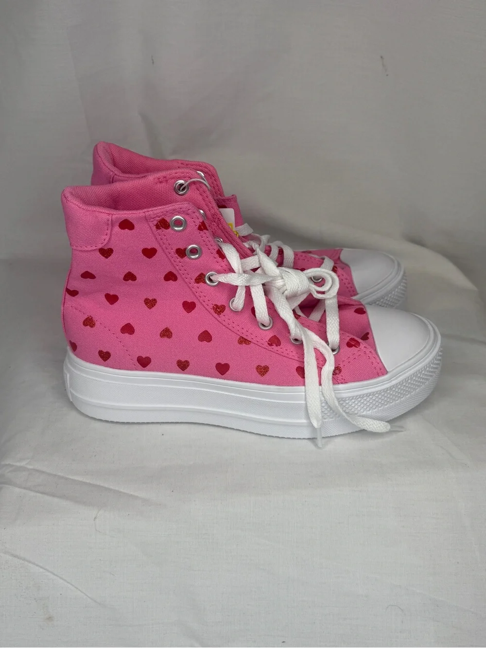 Converse High-Top Pink Canvas Sneakers with Red Heart Print